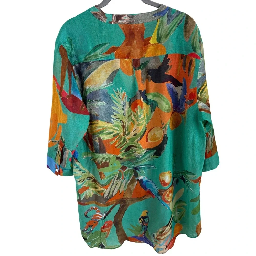 G.KERO Paris Silk Blend Tunic Top Med 101/190 Limited Edition Jungle Horse Bird - Picture 5 of 10